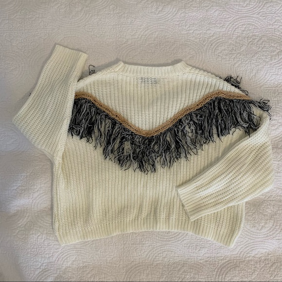 Mustard Seed Cropped Fringe Sweater - Picture 3 of 5